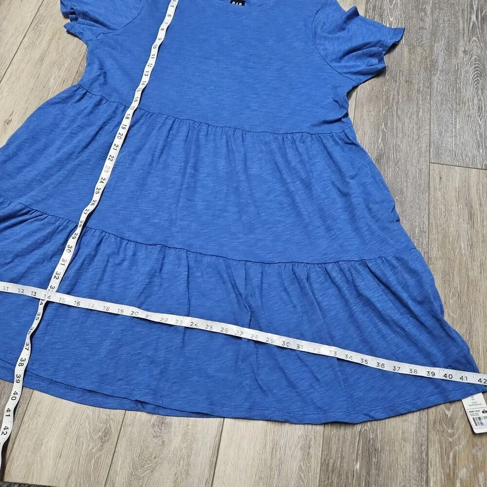 Gap Tiered Short Sleeve Crew Neck Babydoll Mini Dress Nautical Blue Women's XXL